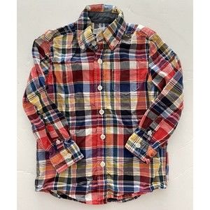 Gymboree Shirt Boys XXS 3 Plaid Multicolor Button Down Long Sleeve Cotton